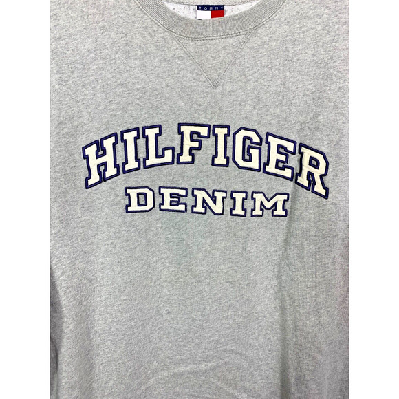 Vintage Tommy Jeans Embroidered Spellout HILFIGER DENIM Sweatshirt Gray LARGE - Picture 2 of 8